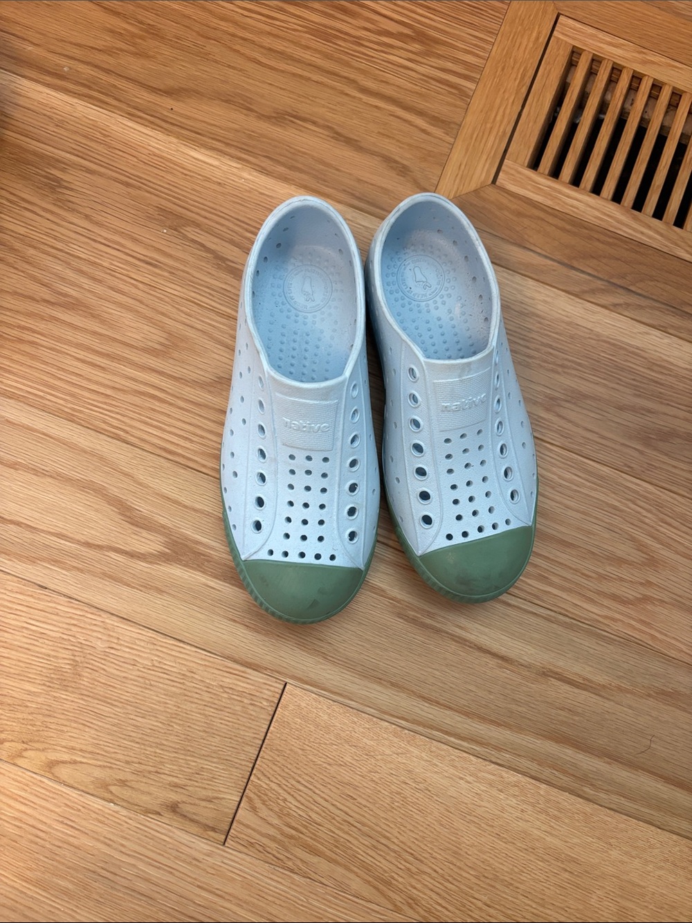 Native Kids Slip-On Water Shoes in Light Blue with Green Toe Caps